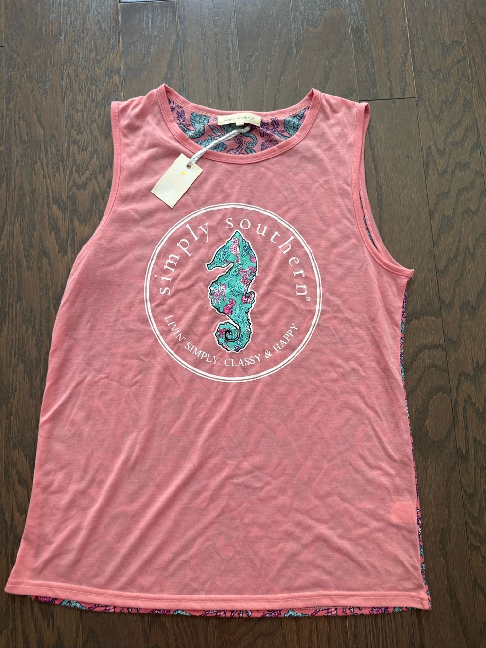 Simply Southern tank top woman’s large coral pink seahorse nautical